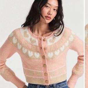 LoveShackFancy Pink and Cream Heart Dimples Cardigan